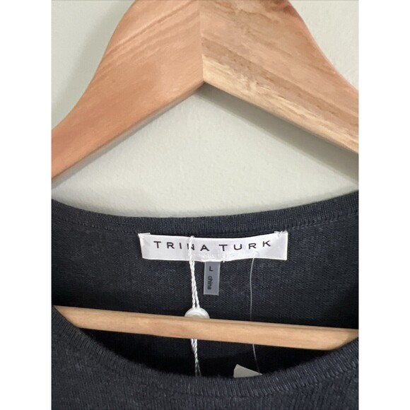 NWT $328 Trina Turk Charcoal Fringe Sass Merino Wool Dress Size Large Lined - Picture 7 of 13